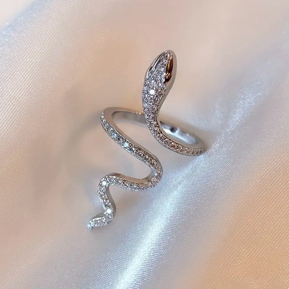 Silver Snake Ring with Crystals, NEW - Picture 3 of 7